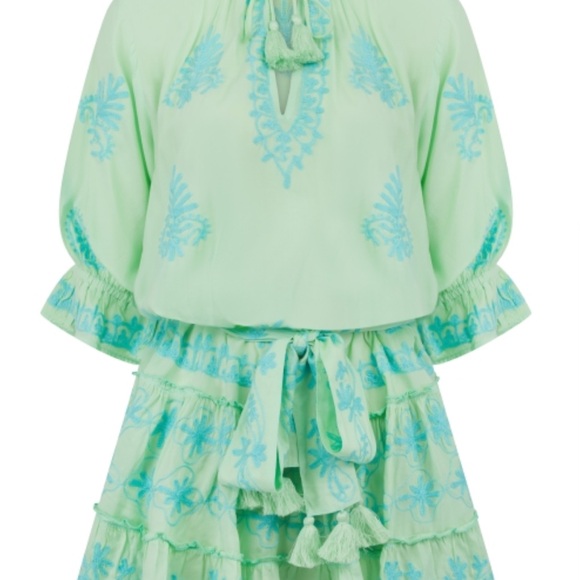 PRANELLA SIA MINT-AQUA DRESS Green and Blue Embroidered Dress - Picture 1 of 16